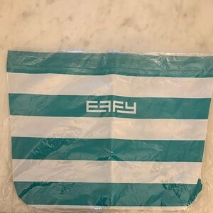 Effy Teal and White Striped Tote Bag